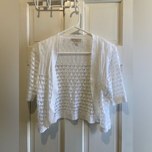 Knit Lace Cropped Shawl Sweater with Short Sleeves